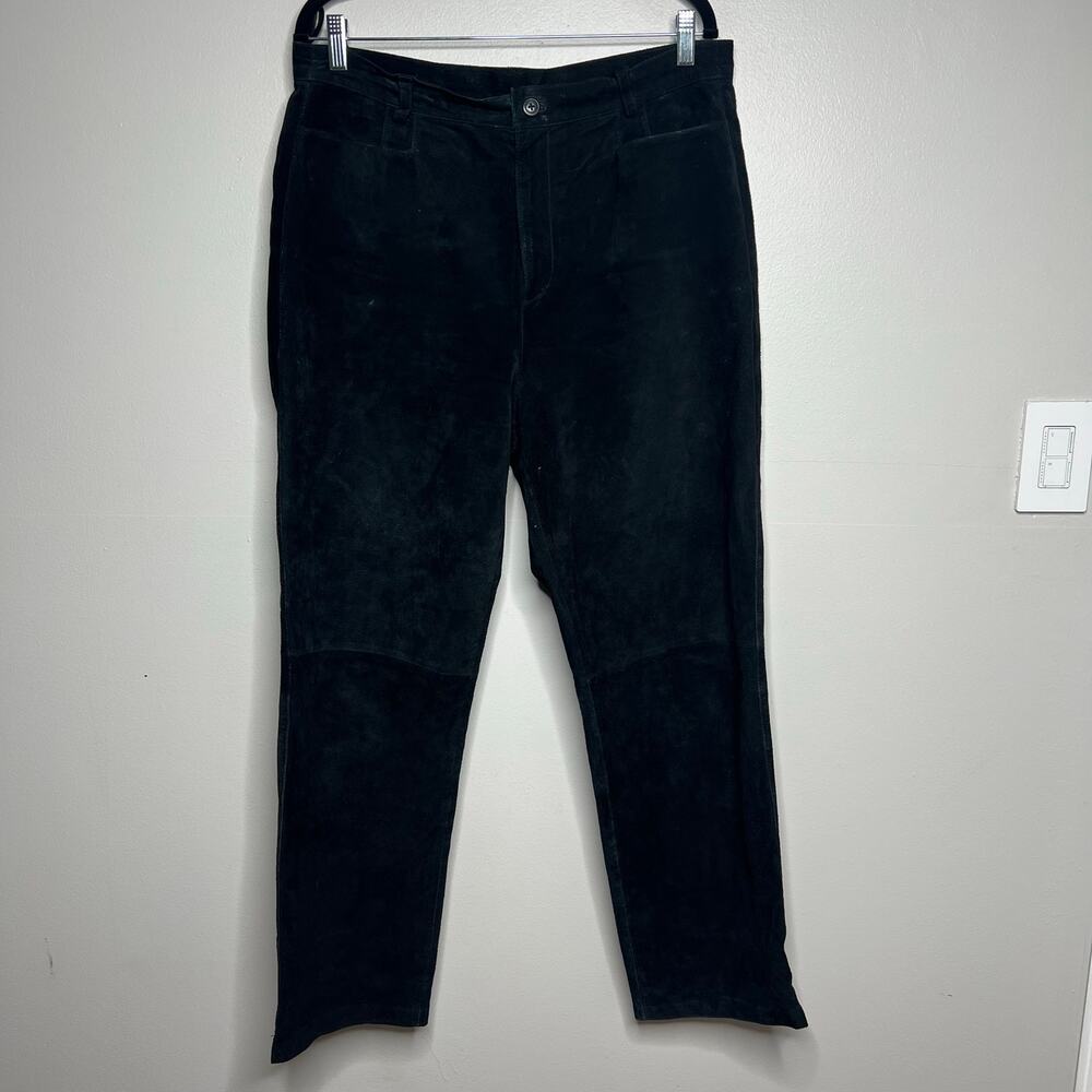 VTG 90s Women's Black Suede Leather Pants Plus Size 16 Biker Old Money Goth Boho